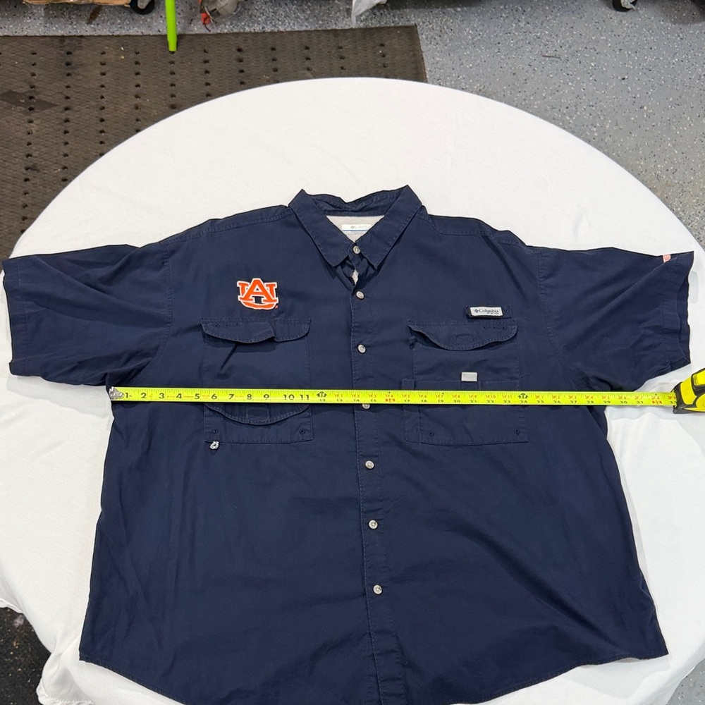 Columbia Navy Short-Sleeve Button-Down Shirt with Auburn Logo
